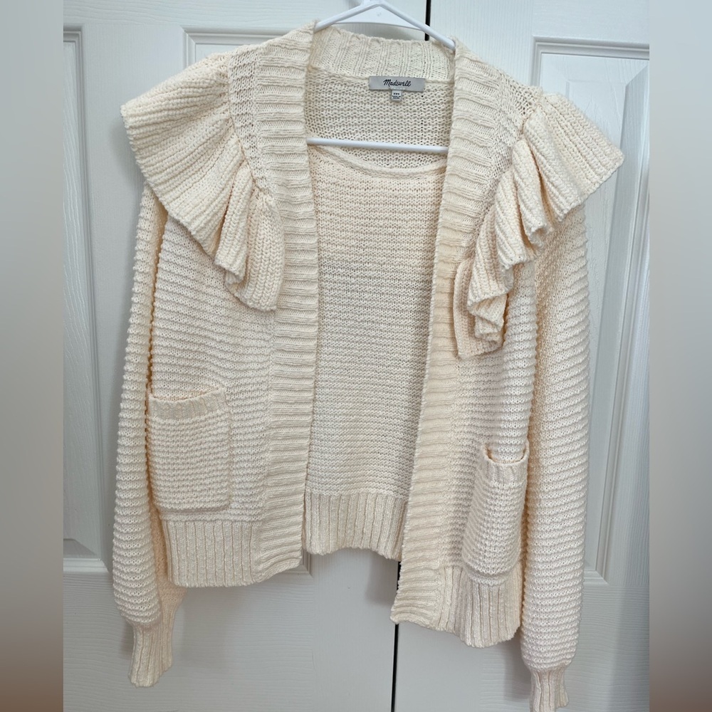 Madewell Cream Ruffled Cardigan Size XXS - Picture 4 of 12